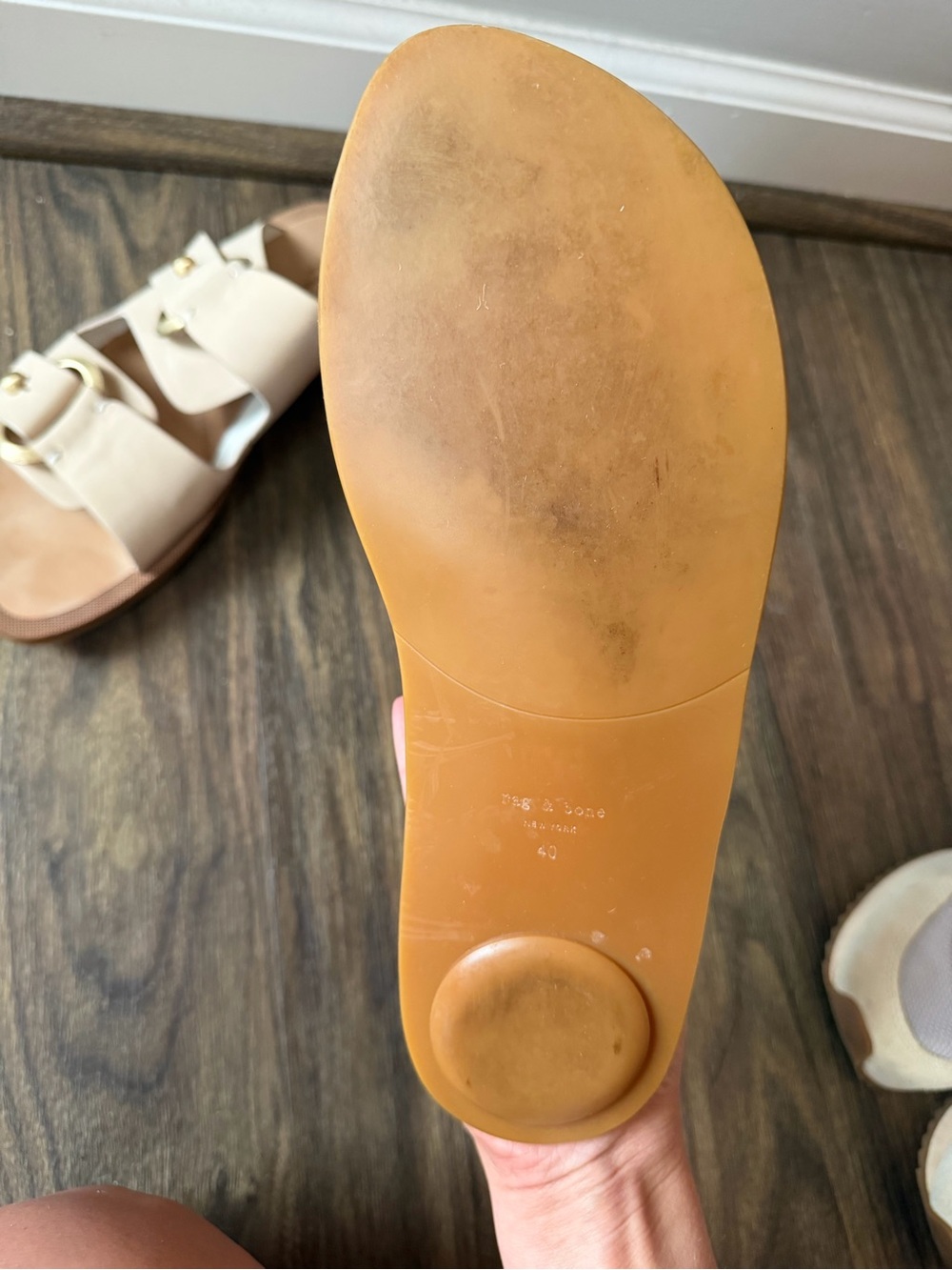 rag & bone Avost Sandal | Cream Leather Double-Buckle Slide Sandals - Picture 3 of 3